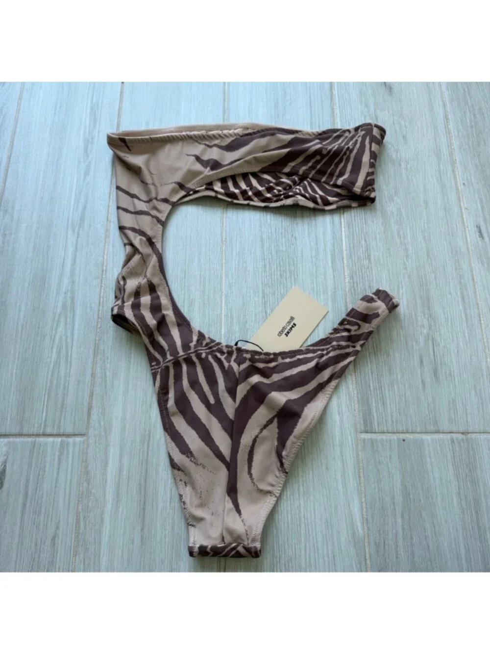$180 ROBERTO CAVALLI X SKIMS ZEBRA PRINT STRAPLESS MONOKINI - SZ LARGE